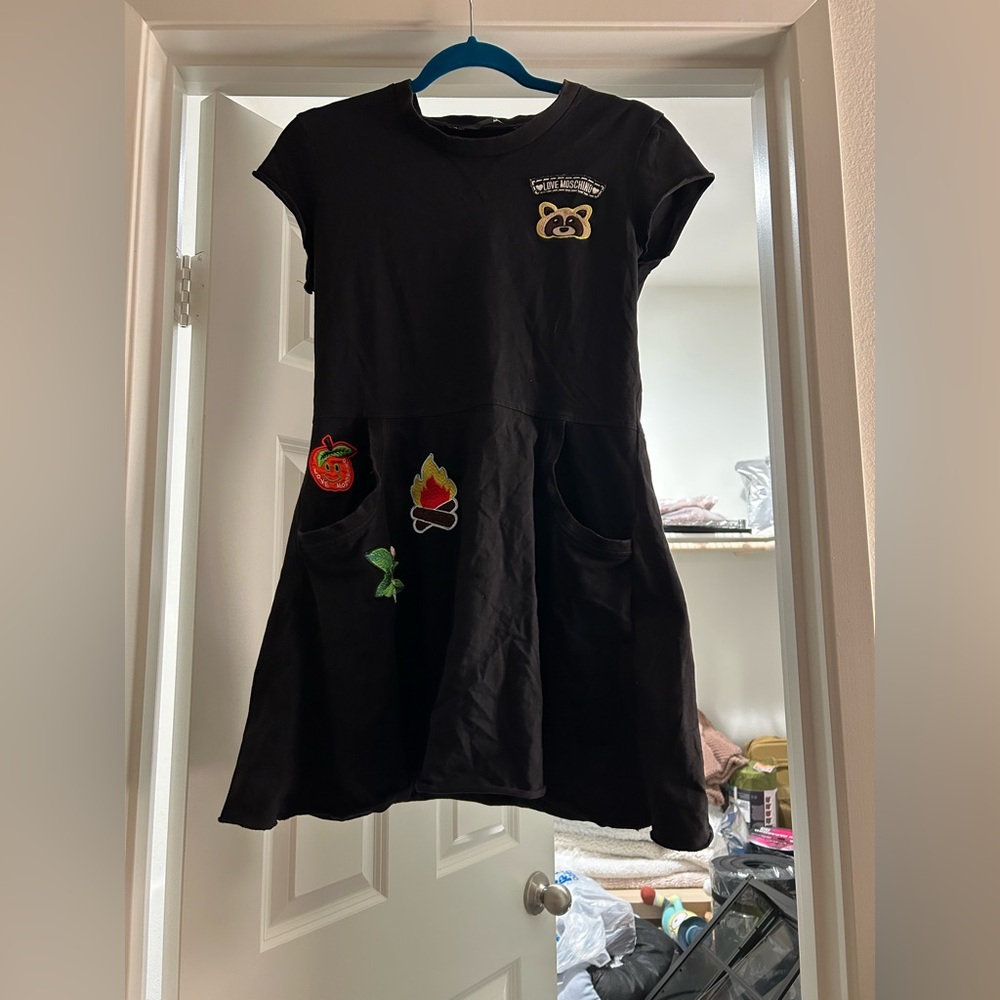 Love Moschino Black Dress with Colorful Embroidered Patches